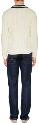 Polo Ralph Lauren Herbal Milk/Navy Cotton-Cashmere V-Neck Pullover