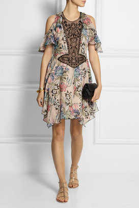 Anna Sui Floral-print silk-chiffon and embellished tulle mini dress