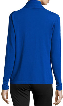 Lafayette 148 New York Pleated-Front Long-Sleeve Cardigan, Electric Blue