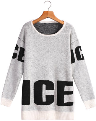 ICE Print Loose White Sweater
