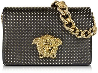 Versace Palazzo Black Leather Shoulder Bag w/Golden Studs