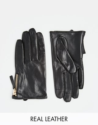 ASOS COLLECTION Leather Gloves With Zip And Touch Screen Detail