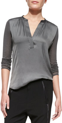 Vince Satin-Front Loose Jersey Top,  Slate