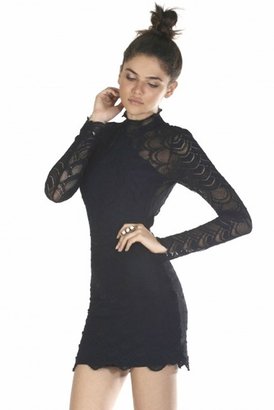 Nightcap Clothing Open Back Victorian Lace Dress in Black