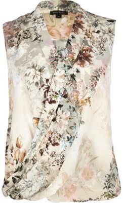 River Island Beige floral sleeveless wrap blouse