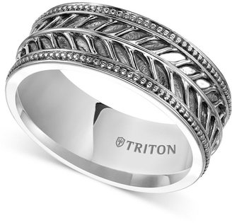 Triton Men's Sterling Silver Ring, 10mm Leaf Pattern Wedding Band