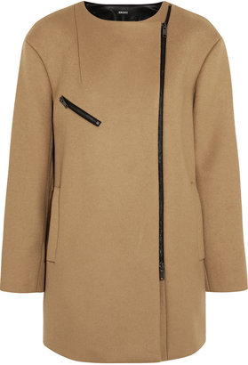 DKNY Leather-trimmed wool-blend coat