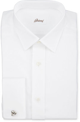 Brioni Twill French-Cuff Trim-Fit Shirt, White