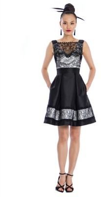 Theia Lace and Satin Pleated Dress