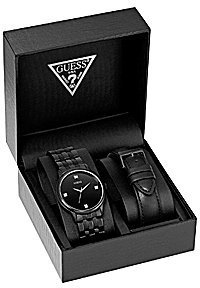 GUESS Men's Black Dress Watch Box Set
