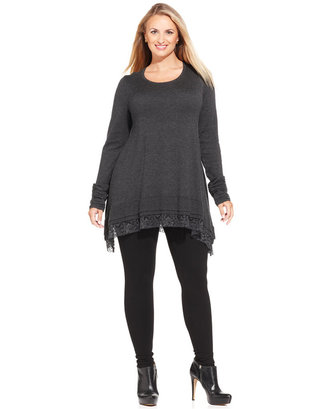 Alfani Plus Size Long-Sleeve Lace-Trim Trapeze Sweater