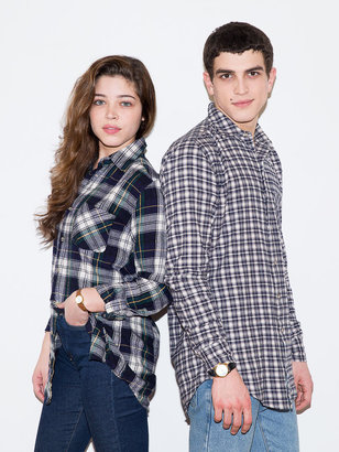 American Apparel Unisex Tartan Plaid Flannel Long Sleeve Button-Up with Pocket