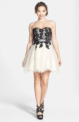 Steppin Out Lace Bodice Strapless Skater Dress