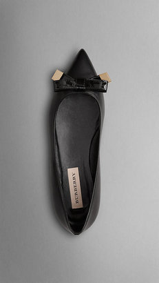 Burberry Bow Detail Point-Toe Nappa Leather Ballerinas