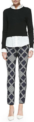 Trina Turk Candace Printed/Solid Jersey Pants, Indigo