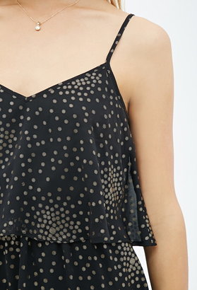 Forever 21 contemporary flounced metallic dotted cami dress