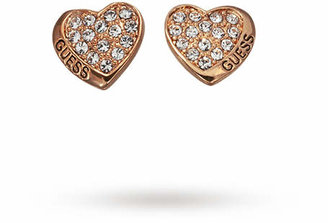 GUESS Rose Gold Plated Crystal Set Heart Earrings