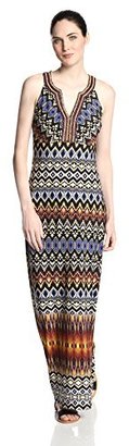 Donna Morgan Women's Printed Maxi Dress with Beaded Neckline