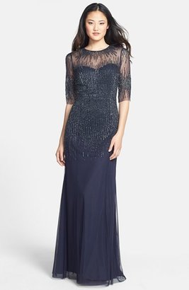 Adrianna Papell Embellished Illusion Yoke Mesh Gown