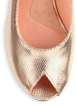 Robert Clergerie Old Robert Clergerie Dylanh Embossed Metallic Leather Slingback Wedge