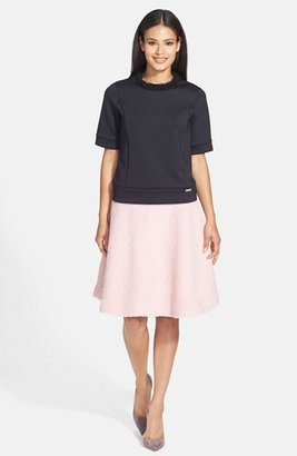 Pink Tartan Wool Blend Bouclé Circle Skirt