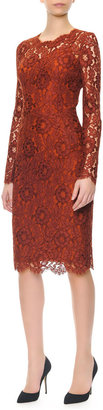 Dolce & Gabbana Long-Sleeve Jewel-Neck Lace Dress