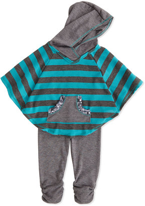 Freckles and Kitty Striped Poncho & Ruched Leggings Set, 2T-4T
