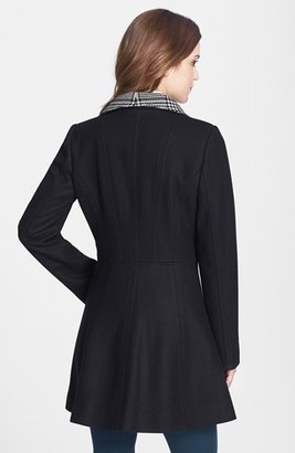 GUESS Glen Plaid Detail Skirt Wool Blend Coat