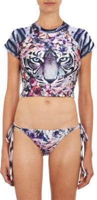 We Are Handsome Floral Tiger-Print Cropped Rash Guard