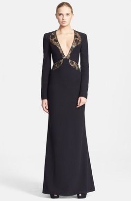 Alexander McQueen Lace Inset Crepe Gown