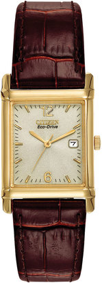 Citizen Eco-Drive Mens Goldtone Brown Leather Watch BW0072-07P