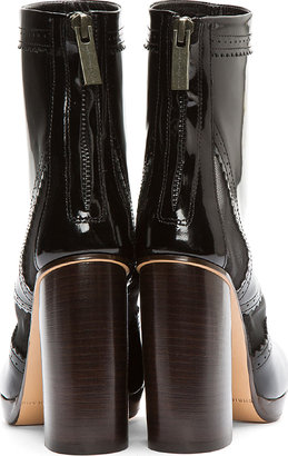 Christopher Kane Black Patent Leather Mesh-Trimmed Brogue Boots
