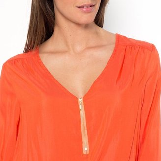 La Redoute R essentiels Zipped V-Neck Blouse with 3/4 Length Sleeves