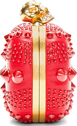 Alexander McQueen Red Studded Skull Britania Box Clutch