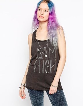 Illustrated People Aim High Long Lined Singlet Top - charcoal