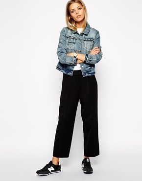 ASOS Cropped Straight Pant with Tab Detail - Black