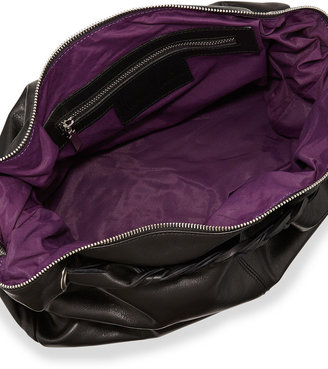 Neiman Marcus Leather Slouchy Satchel Bag, Black