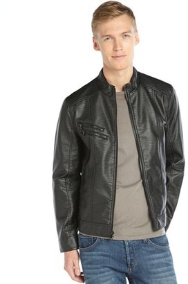 Kenneth Cole Reaction black marble faux leather zip front jacket