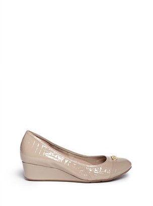 Nobrand 'Tali' croc embossed patent leather wedge pumps