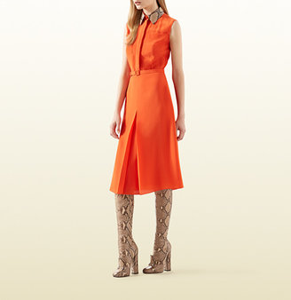 Gucci Orange Silk Dress With Python Collar