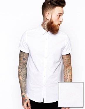 ASOS Smart Oxford Shirt In White With Short Sleeves - white