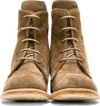 Officine Creative Khaki Suede Lace Up Softy Ankle Boots
