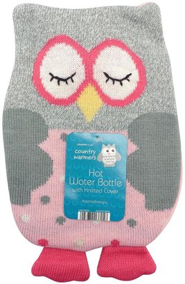 Owl Standard Hot Water Bottle - Pink/Grey