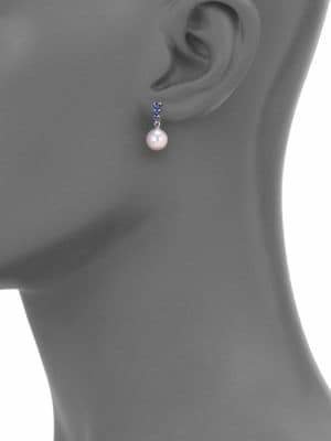 Mikimoto Morning Dew 8MM White Cultured Akoya Pearl, Sapphire & 18K White Gold Drop Earrings