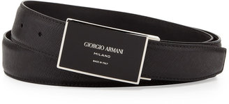 Giorgio Armani Black Logo Plaque Belt, Black