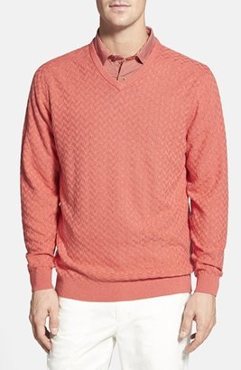 Cutter & Buck 'Mitchell' Classic Fit Texture Knit V-Neck Sweater (Big & Tall)