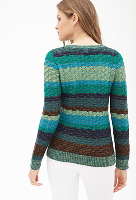 LOVE21 LOVE 21 Textured Stripe Crew Neck Sweater