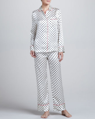 Neiman Marcus Contrast-Trim Polka-Dot Silk Pajamas