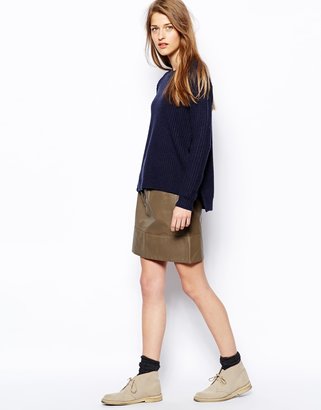 Le Mont St Michel Leather Skirt With Button Detail
