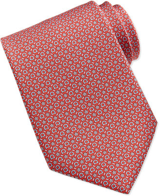 Ferragamo Gancini Floral-Print Silk Tie, Red